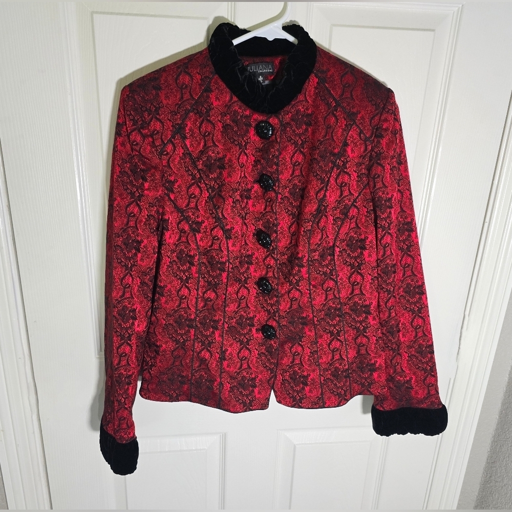 Juliana Collezione Womens Red Vintage Floral Blazer Jacket Size 8